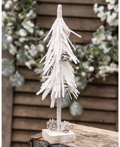 Picture of White Glittered Pinecone Tree 10”