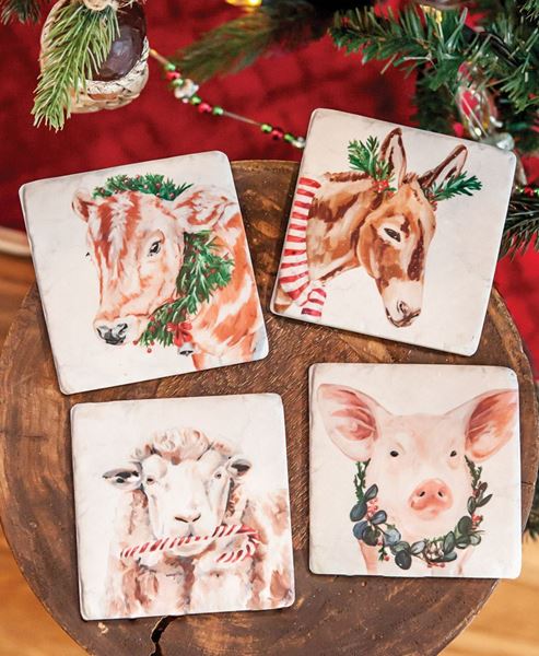 Picture of Christmas Farm Animals Resin Coasters, 4/Set