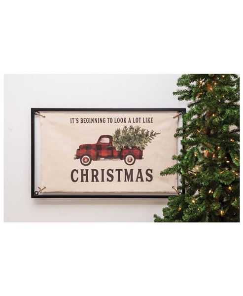 Picture of Christmas Buffalo Check Truck Fabric Sign