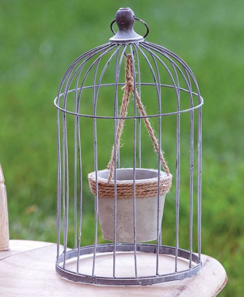 Picture of Wire Bird Cage with Jute and Cement Plant Holder, Large