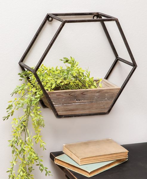 Picture of Wood & Metal Hexagon Wall Planter