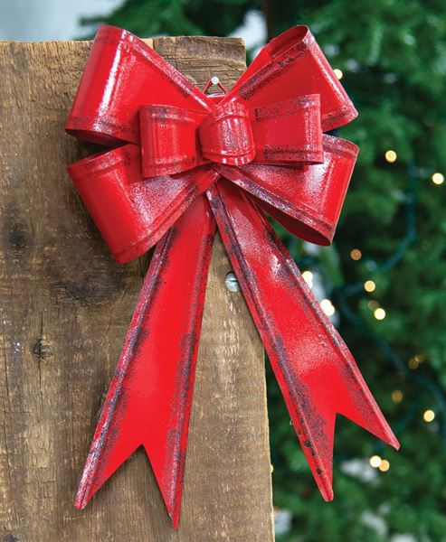 Picture of Distressed Red Metal Hanging Gift Bow