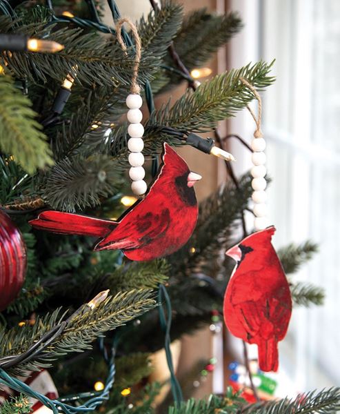 Picture of Wooden Cardinal Beaded Ornaments, 2 Asstd.