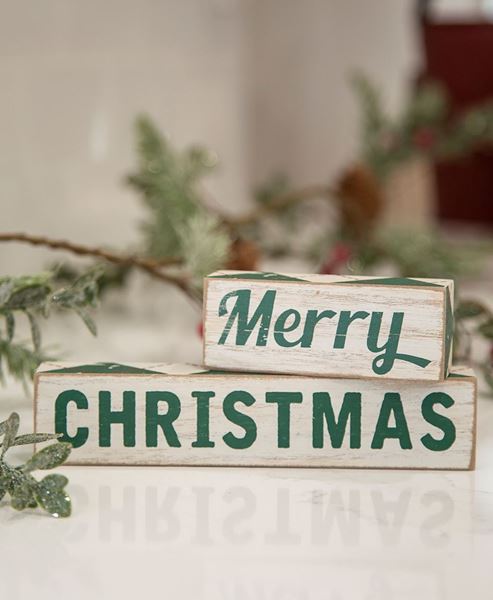 Picture of Plaid Merry Christmas Wooden Blocks, 2/Set