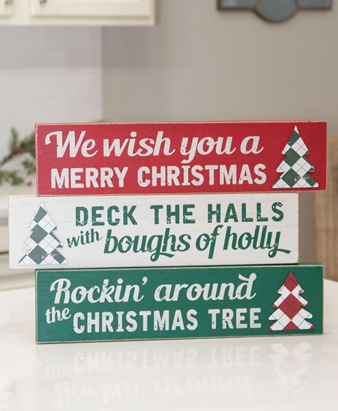 Picture of Plaid Christmas Tree Distressed Box Sign, 3 Asstd.