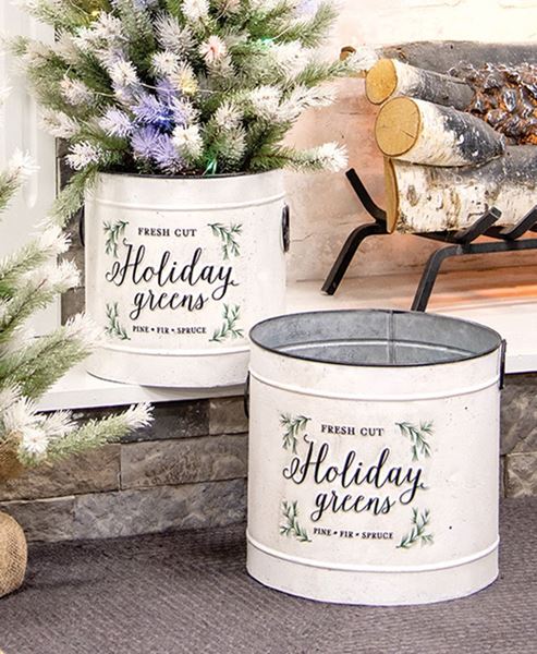 Picture of Holiday Greens Distressed Metal Pails, 2/Set