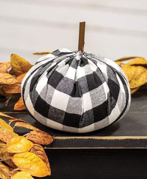 Picture of Black & White Buffalo Check Stuffed Pumpkin 6.5"