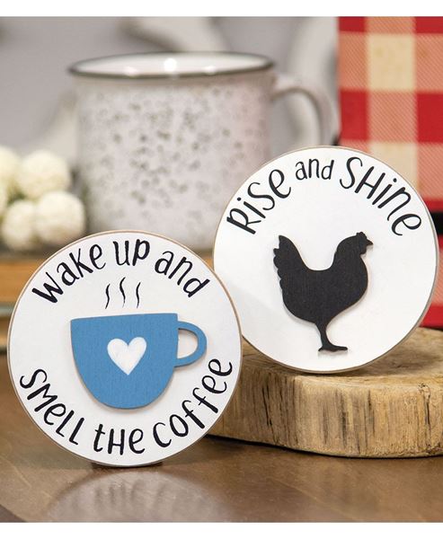 Picture of Rise and Shine Mini Round Easel Sign, 2 Asstd.