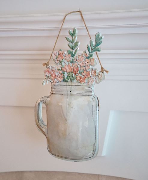 Picture of Floral Jar with Handle Metal Hanging Sign