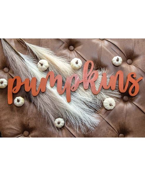 Picture of Orange "Pumpkins" Hanging Script Sign