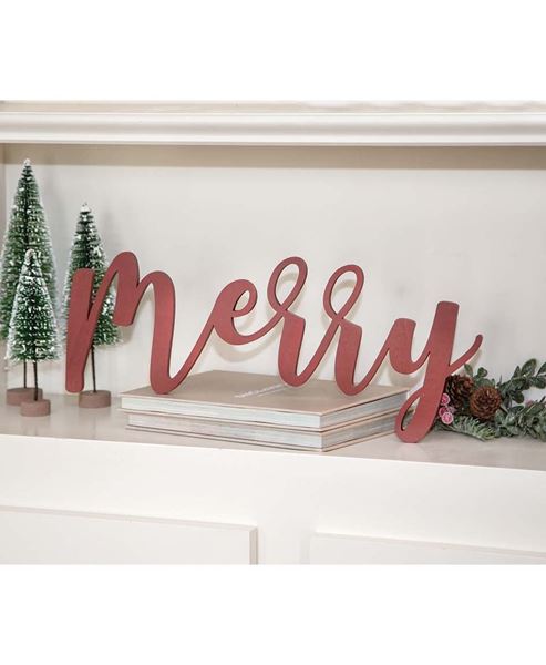 Picture of Red "Merry" Hanging Script Sign