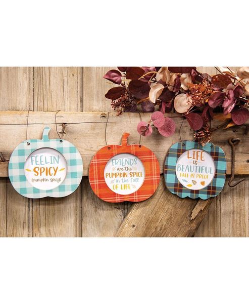 Picture of Fall Is Proof Plaid Pumpkin Hanger, 3 Asstd.