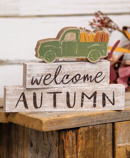 Picture of Welcome Autumn Green Truck Blocks, 3/Set