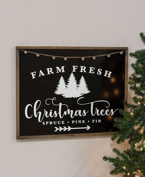 Picture of Farm Fresh Christmas Trees Black & White Wood Sign