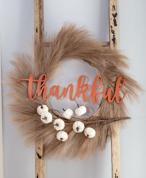 Picture of Orange "Thankful" Hanging Script Sign