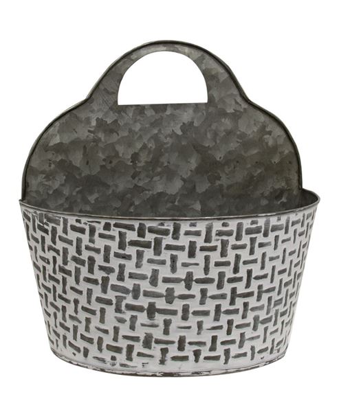 Picture of Shabby Chic Basketweave Whitewashed Wall Bucket