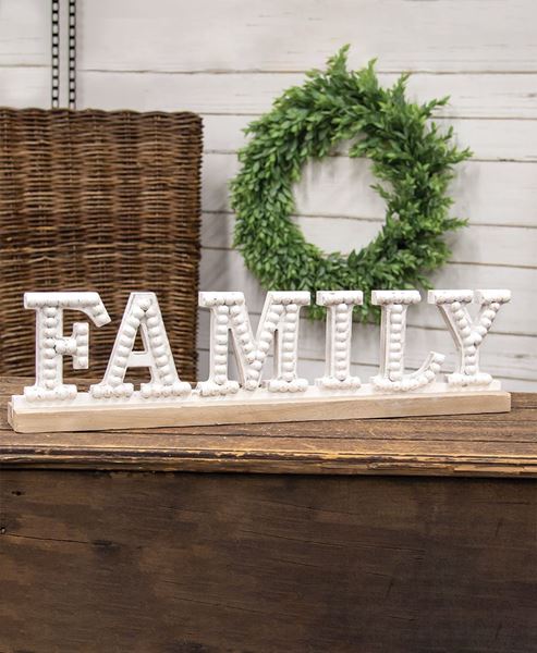 Picture of Family Beaded White Wood Sitter